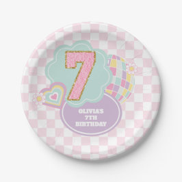 Plato De Papel Varsity preppy parche pastel 7 cumpleaños
