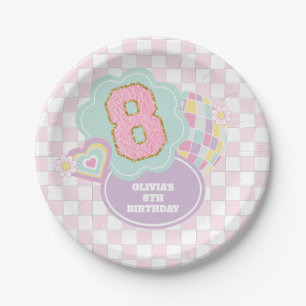 Plato De Papel Varsity preppy parche pastel 8Cumpleaños