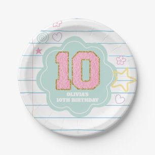 Plato De Papel Varsity preppy parche portátil pastel 10 cumpleaño