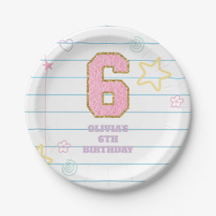 Plato De Papel Varsity preppy parche portátil pastel 6 cumpleaños