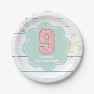 Plato De Papel Varsity preppy parche portátil pastel 9cumpleaños