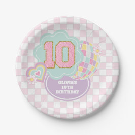 Plato De Papel Varsity preppy pastel parche 10 cumpleaños