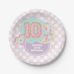 Plato De Papel Varsity preppy pastel parche 10 cumpleaños