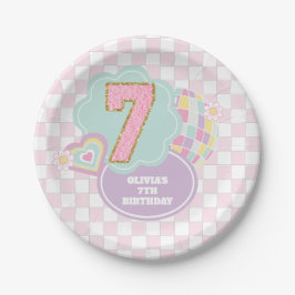 Plato De Papel Varsity preppy pastel parche 7 cumpleaños