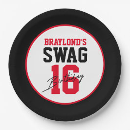 Plato De Papel Varsity Style Red Swag 16 Cumpleaños