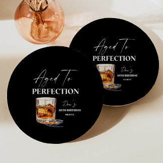 Plato De Papel Vaso de Whisky de Edad Perfecta Cumpleaños