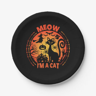 Plato De Papel Vaya, soy un gato, un gato de halloween