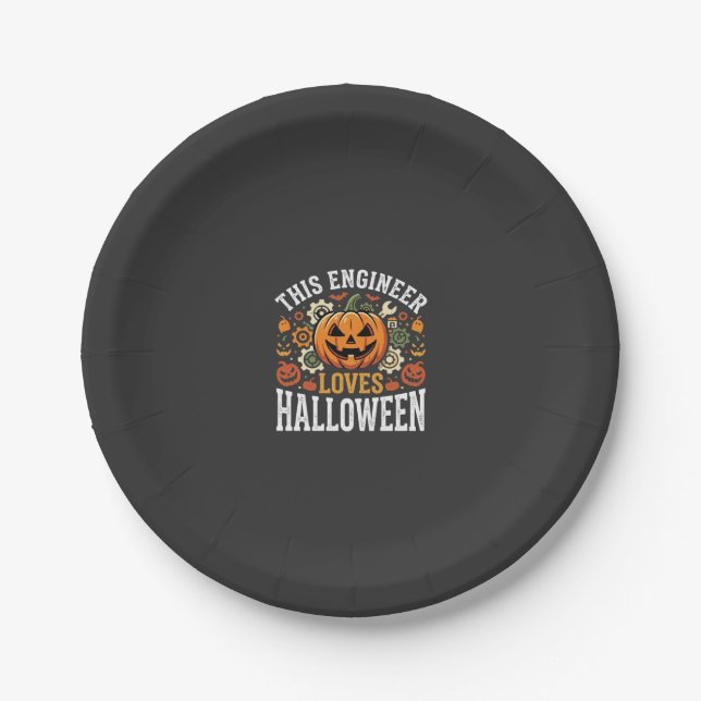 Plato De Papel Vector Calabaza de Ingeniero de Halloween (Anverso)