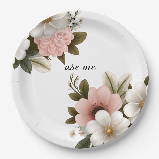 Plato De Papel vector floral rosa (Anverso)