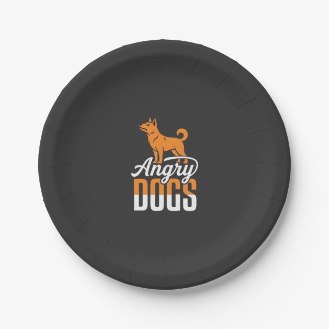Plato De Papel Vector Mascota Perros Enojados (Anverso)