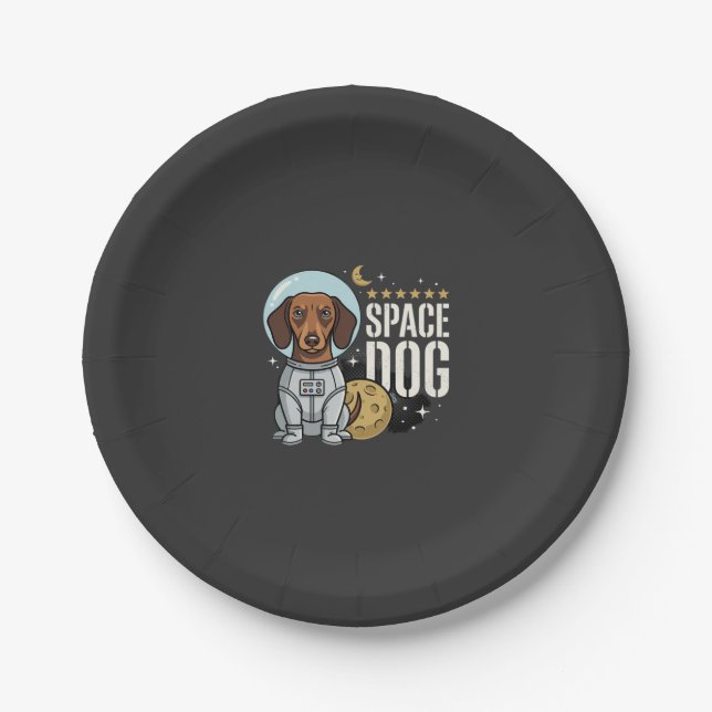 Plato De Papel Vector perro astronauta dachshund espacial (Anverso)