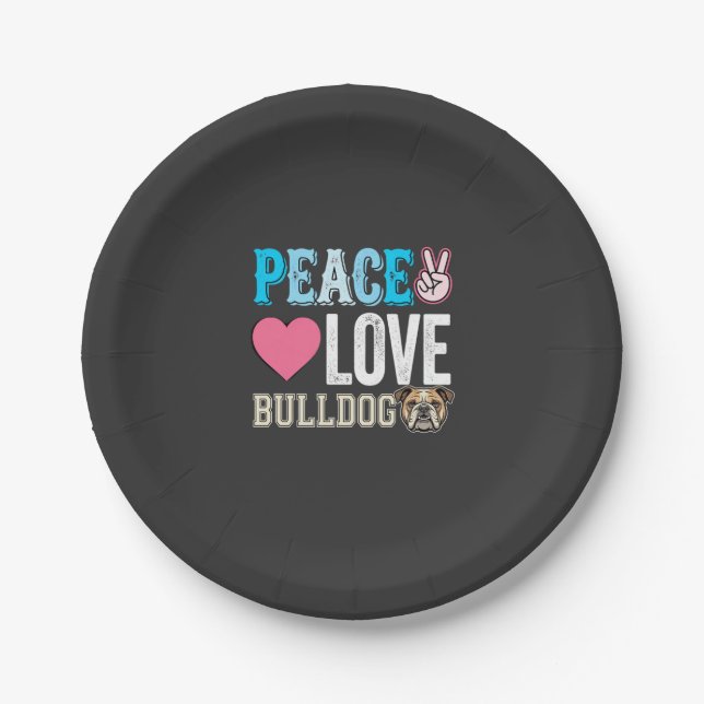 Plato De Papel Vector Perro Bulldog Paz Amor (Anverso)