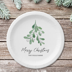 Plato De Papel Vegetación acuarela de los navidades
