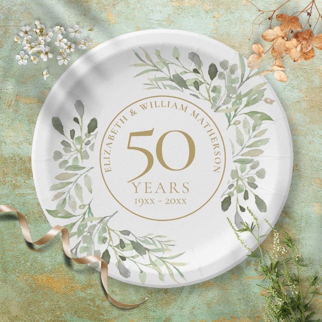 Plato De Papel Vegetación de acuarela botánica 50 Aniversario (Subido por el creador)