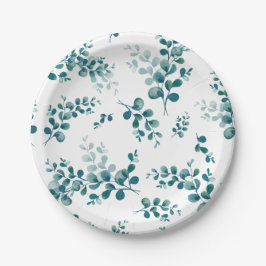 Plato De Papel Vegetación de eucalipto acuarela