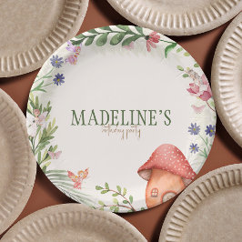 Plato De Papel Vegetación de hongos boscosos encantados