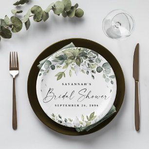 Plato De Papel Vegetación de la ducha de novia Verde Elegante Euc