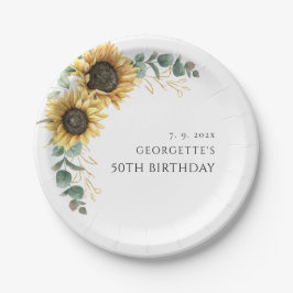 Plato De Papel Vegetación floral de girasol 50 cumpleaños