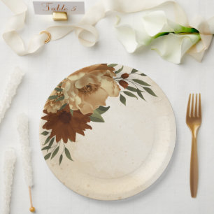 Plato De Papel vegetación floral de terracota rústica