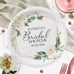 Plato De Papel Vegetación Geométrica Floral Floral Bridal Shower<br><div class="desc">Placa de papel de papel de ducha de novia floral blanca geométrica</div>