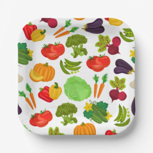 Plato De Papel Vegetales Patrón Vegetal sin costura