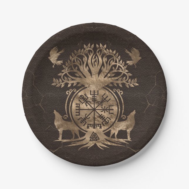 Plato De Papel Vegvisir - Ornamento de brújula viking (Anverso)