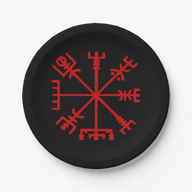 Plato De Papel Vegvísir rojo sangre (compás de Viking) (Anverso)