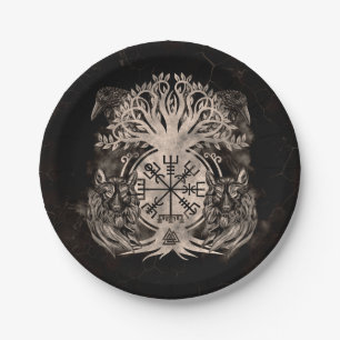 Plato De Papel Vegvisir - Yggdrasil con Ravens y Wolves
