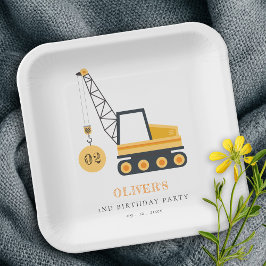 Plato De Papel Vehículo Cute Construction Crane Cualquier Cumplea