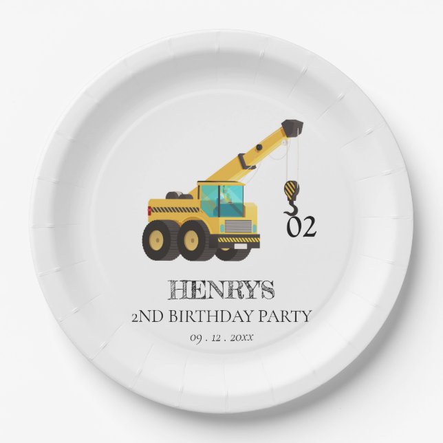 Plato De Papel Vehículos de Construcción Fiesta de Cumpleaños par (Anverso)