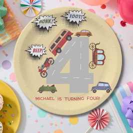 Plato De Papel Vehículos retro de pitido de hongos para niños cum