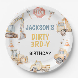 Plato De Papel Vehículos Yellow Construction Dirty 3rdy Cumpleaño