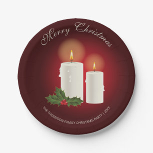 Plato De Papel Velas Blancas de Navidad en Rojo con Texto Persona