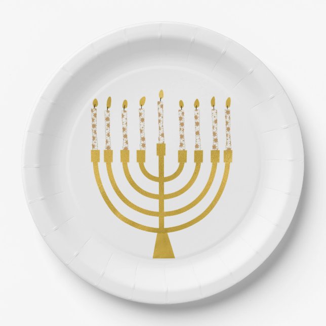 Plato De Papel Velas celestes de Menorah Hanukkah (Anverso)