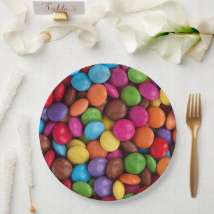 Plato De Papel Velas coloridas, Botones de golosinas, Dulces, Com