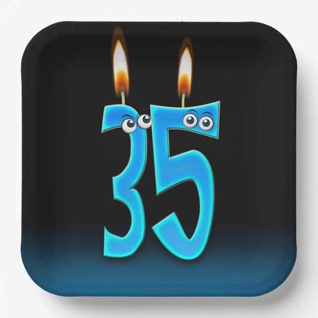 Plato De Papel Velas de cumpleaños 35 con ojos (Anverso)