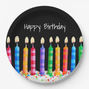 Plato De Papel Velas de cumpleaños en negro