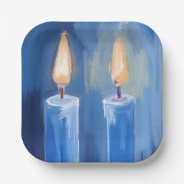 Plato De Papel Velas de Hanukkah azules Aquarela de vacaciones