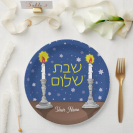Plato De Papel Velas de shalom de sabbat personalizadas con estre