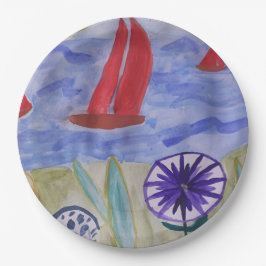 Plato De Papel Velas y flores rojas