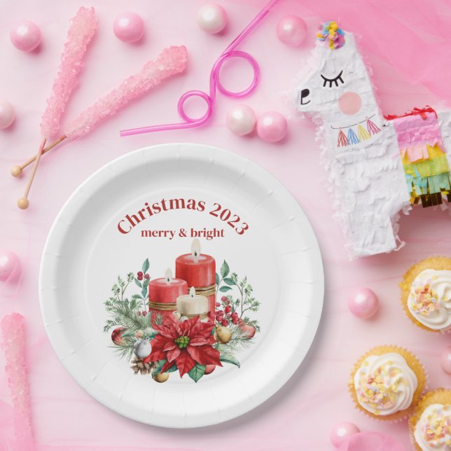 Plato De Papel Velas y Navidades de Poinsettia Bouquet (Fiesta)