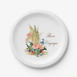 Plato De Papel Velero y flores del vintage del buen viaje