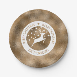 Plato De Papel Venado blanco - Relieve metalizado dorado falso (R