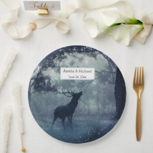 Plato De Papel Venado con pollas en un bosque oscuro - Boda