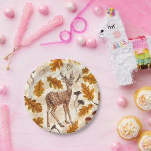 Plato De Papel Venado en el bosque otoñal