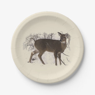 Plato De Papel Venado en placas de papel de nieve