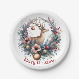 Plato De Papel Venado festivo en una corona de feriado 1 -