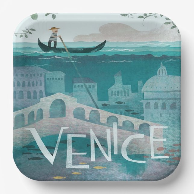 Plato De Papel venice Italy Gondola viaje vacaciones retro post  (Anverso)