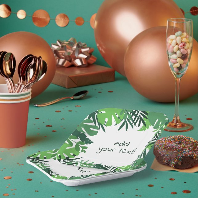 Plato De Papel veraniego selva tropical hojas personalizado texto (Multi)
