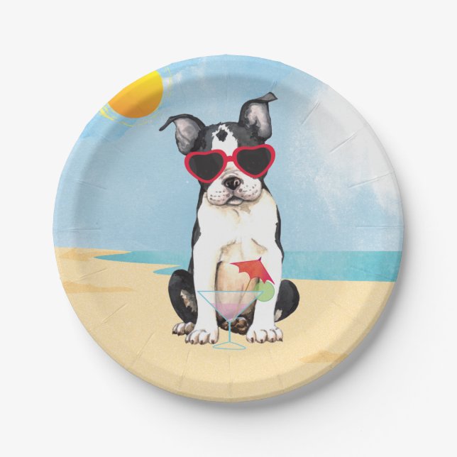 Plato De Papel Verano Boston Terrier (Anverso)